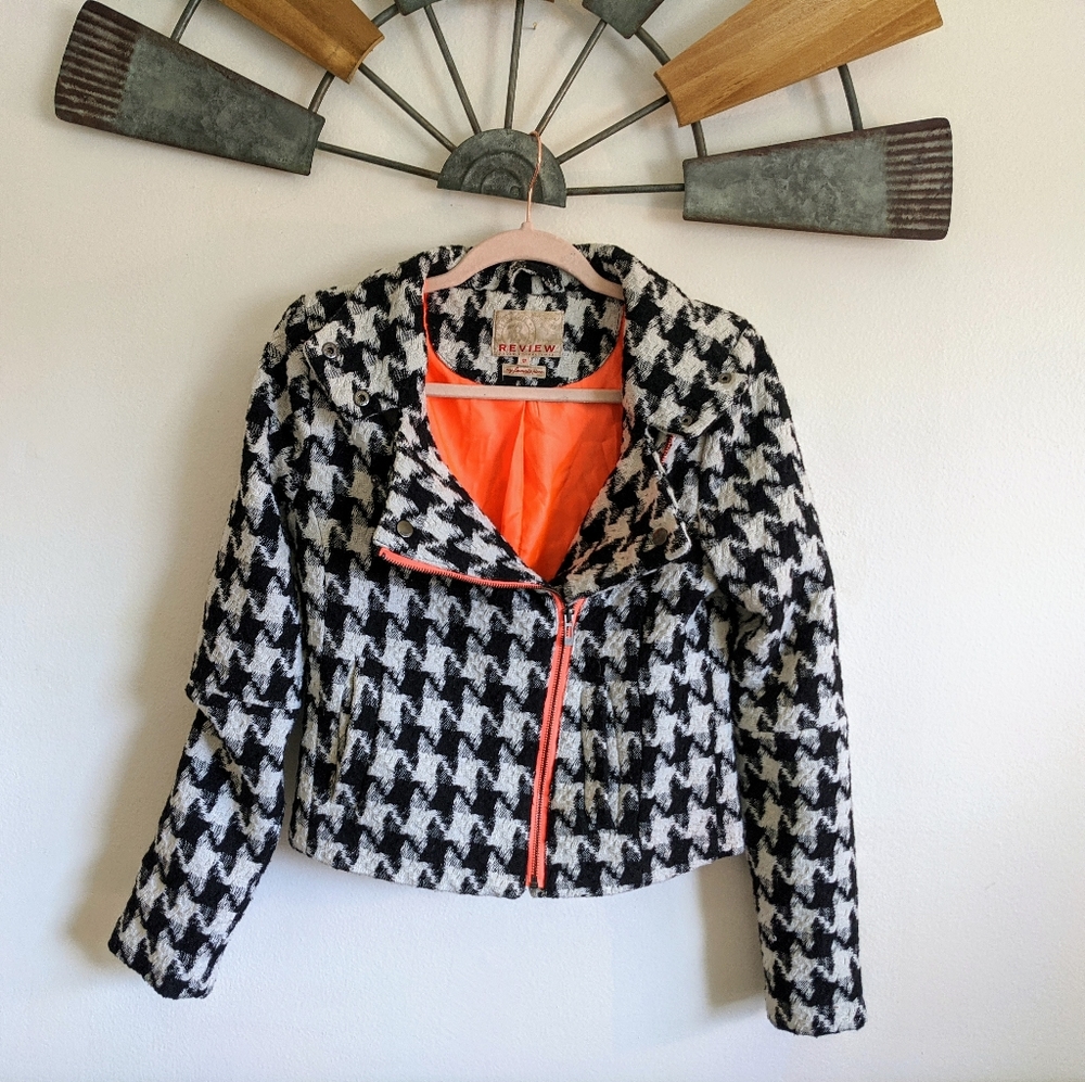 Review Black & White Wool Tweed Moto Jacket NWOT